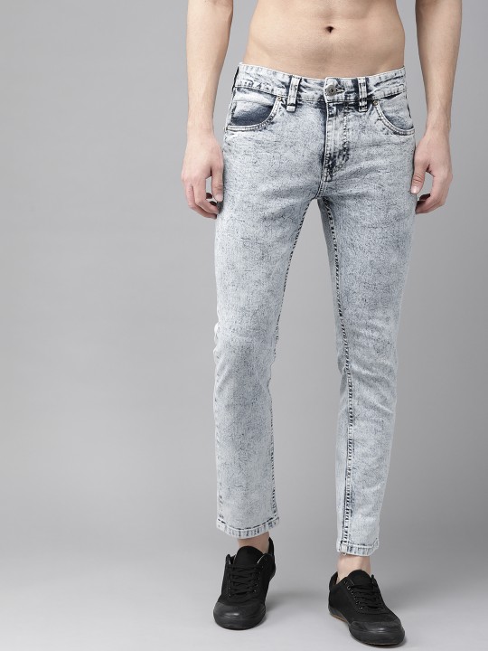 Roadster - Men Blue Skinny Fit Mid-Rise Clean Look Acid Wash Stretchable Cropped Jeans