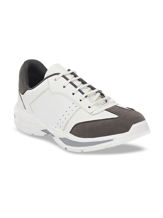 mr.wonker - Men White & Grey Colourblocked Lightweight Sneakers