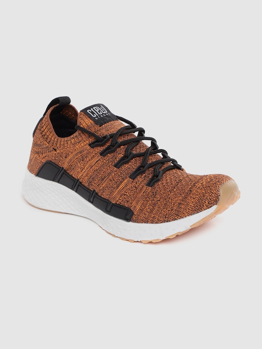 Crew STREET - Men Mustard Orange Woven Design Running Shoes