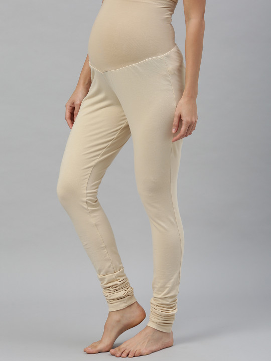 Nejo - Women Beige Solid Maternity Churidar With Belly Band