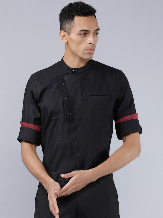 HIGHLANDER - Men Black & Beige Slim Fit Solid Casual Shirt