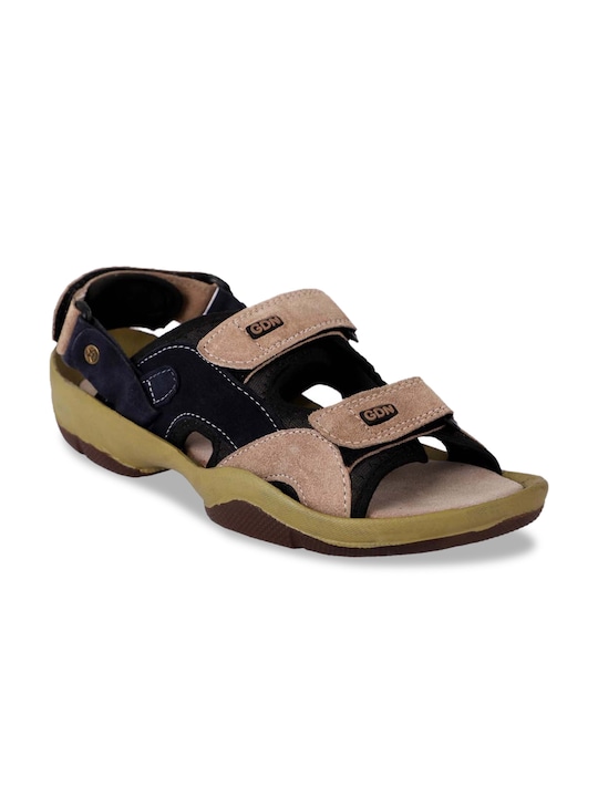 Woakers - Men Beige & Black Colourblocked Leather Sports Sandals
