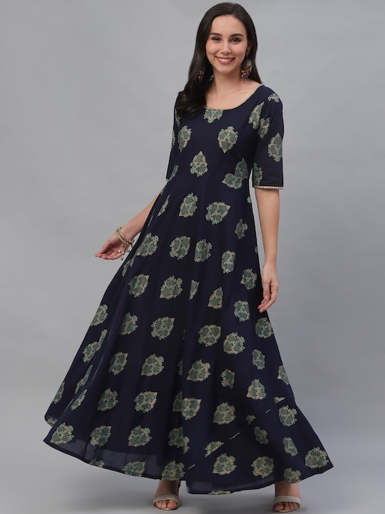 GERUA - Women Navy Blue Printed Maxi Dress