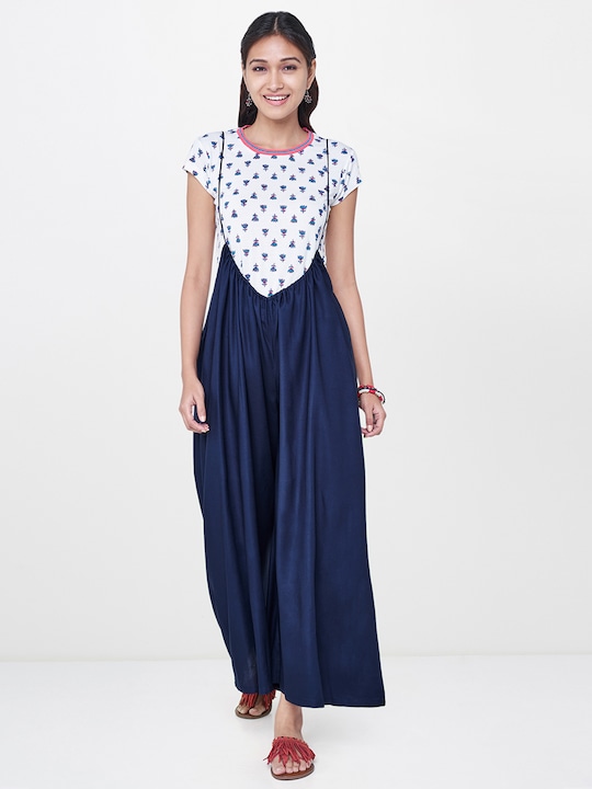 Global Desi - Women Blue Regular Fit Solid Dungarees