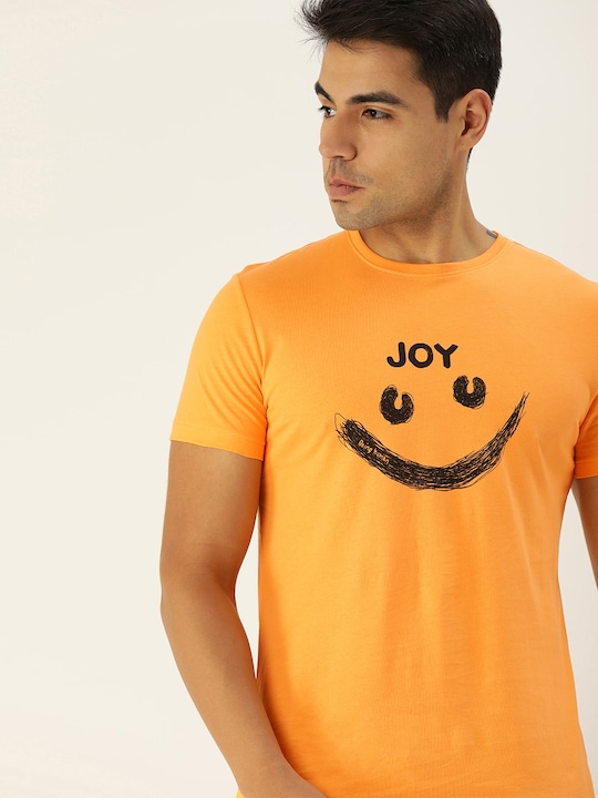 Being Human - Men Orange Printed Round Neck T-shirt