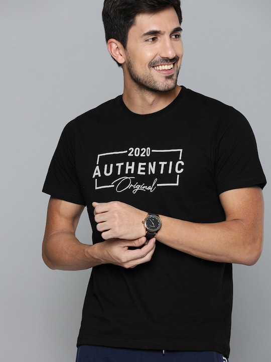 HERE&NOW - Men Black Printed Round Neck T-shirt