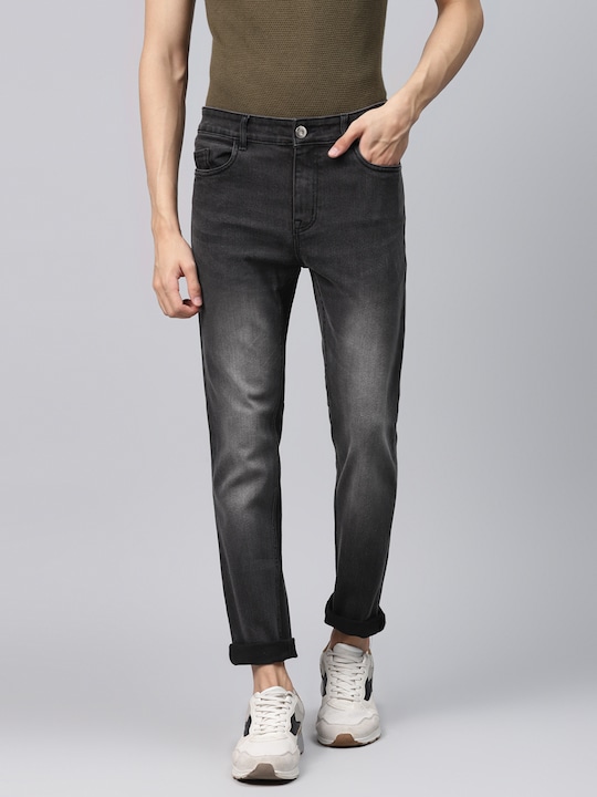 Hubberholme - Men Charcoal Grey Slim Fit Mid-Rise Clean Look Stretchable Jeans