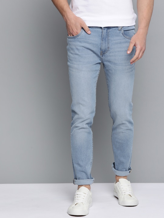 Mast & Harbour - Men Blue Skinny Fit Mid-Rise Clean Look Stretchable Jeans