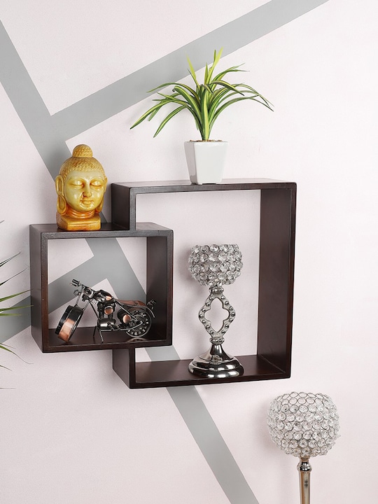 Home Sparkle - Brown Handmade Interconnecting Basic Wall Shelf
