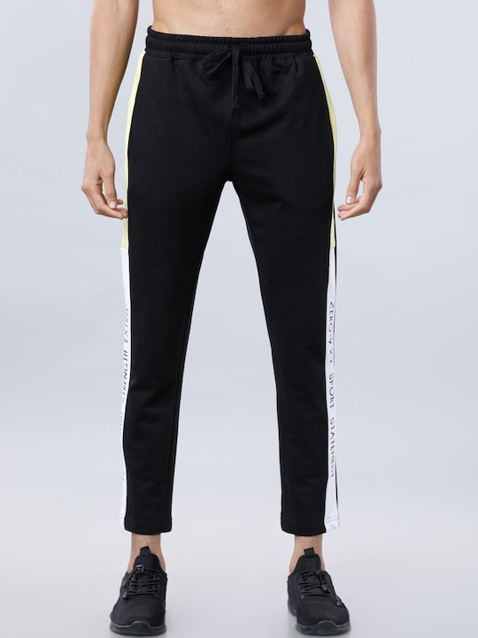 LOCOMOTIVE - Men Black & White Solid Slim-Fit Cropped Track Pants