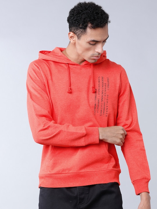 HIGHLANDER - Men Orange Printed Hooded Sweatshirt