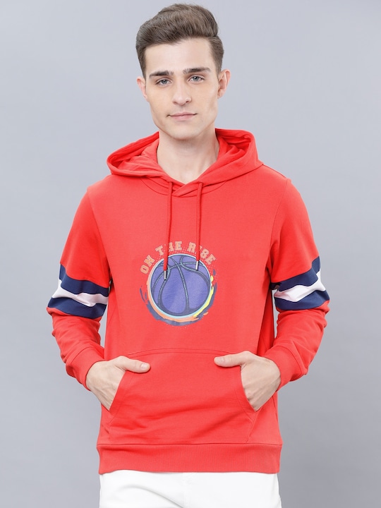 HIGHLANDER - Men Red & White Printed Hooded Sweatshirt