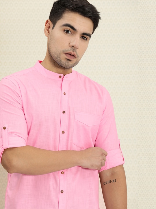 House of Pataudi - Men Pink Regular Fit Solid Casual Shirt