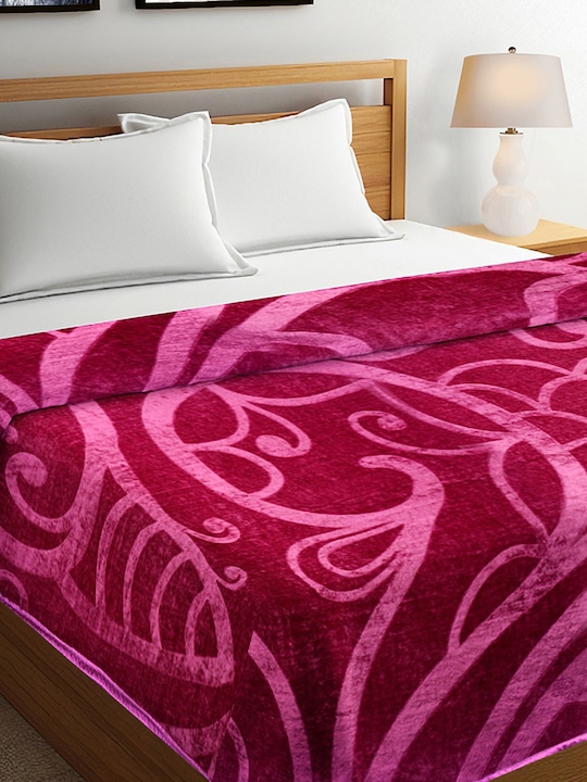 Ispace - Pink Ethnic Motifs Patterned Heavy Winter 400 GSM Double Bed Blanket