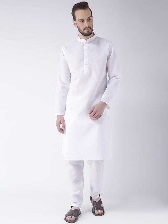 Hangup - Men White Solid Kurta with Pyjamas