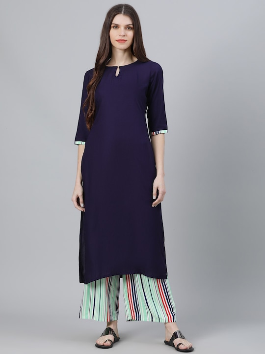 Libas - Women Navy Blue Solid Kurta with Palazzos