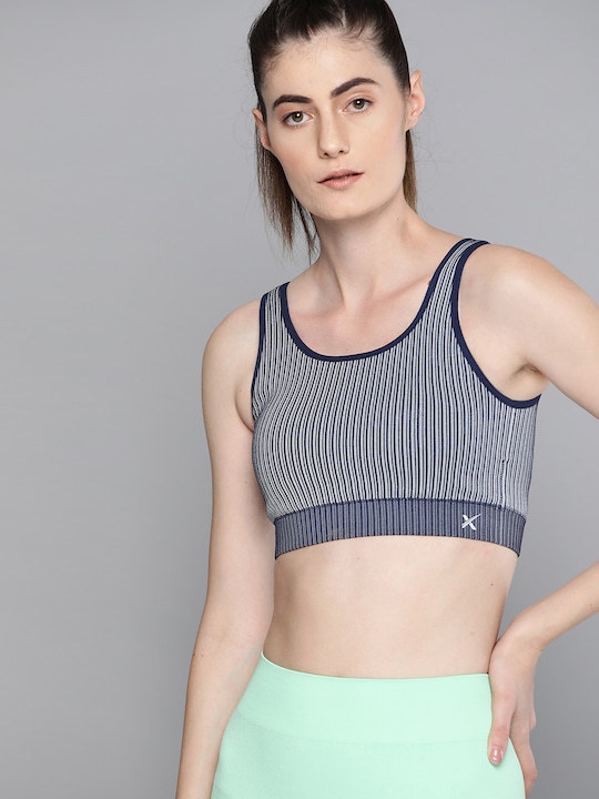 HRX by Hrithik Roshan - HRX By Hrithik Roshan Women Medival Blue Solid Seamless Rapid-Dry Antimicrobial Yoga Sports Bra
