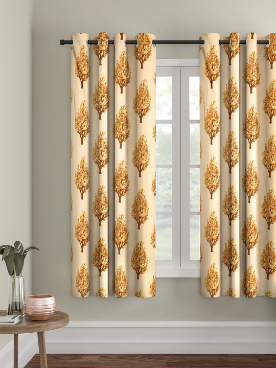 Cortina - Yellow & Brown Single Floral Printed Window Curtain