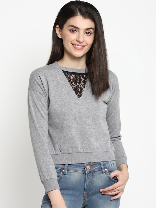 THREAD MUSTER - Women Grey Solid Sweatshirt