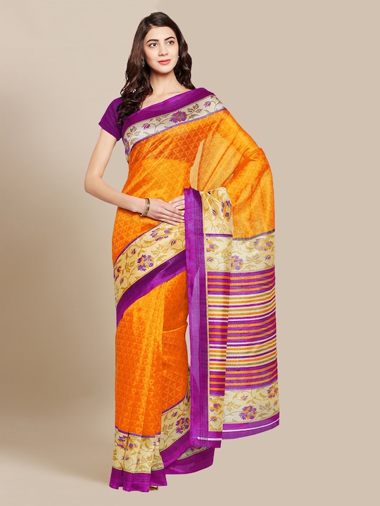 Chhabra 555 - Mustard Silk Cotton Printed Bhagalpuri Saree