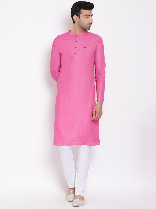 DEVOILER - Men Pink Woven Design Straight Kurta