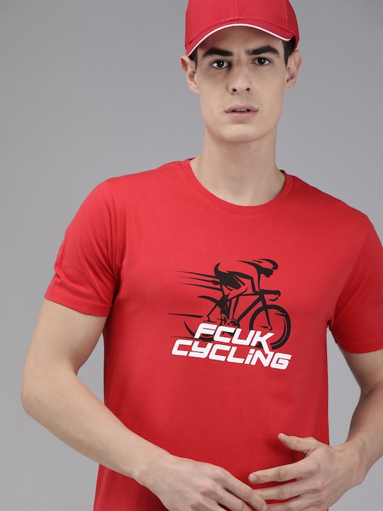 French Connection - Men Red Printed Round Neck Pure Cotton T-shirt