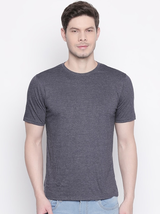 BYFORD by Pantaloons - Men Grey Solid Round Neck Cotton Pure Cotton T-shirt