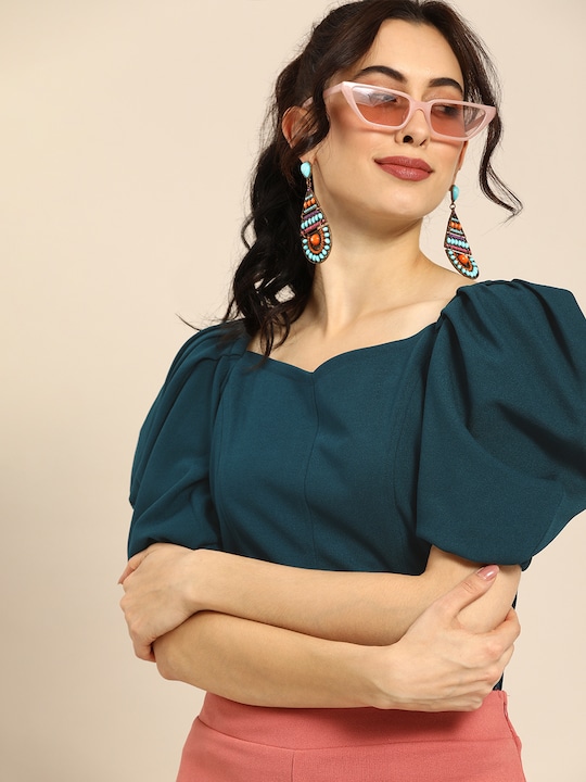 Athena - Bold Blue Power Shoulders Top