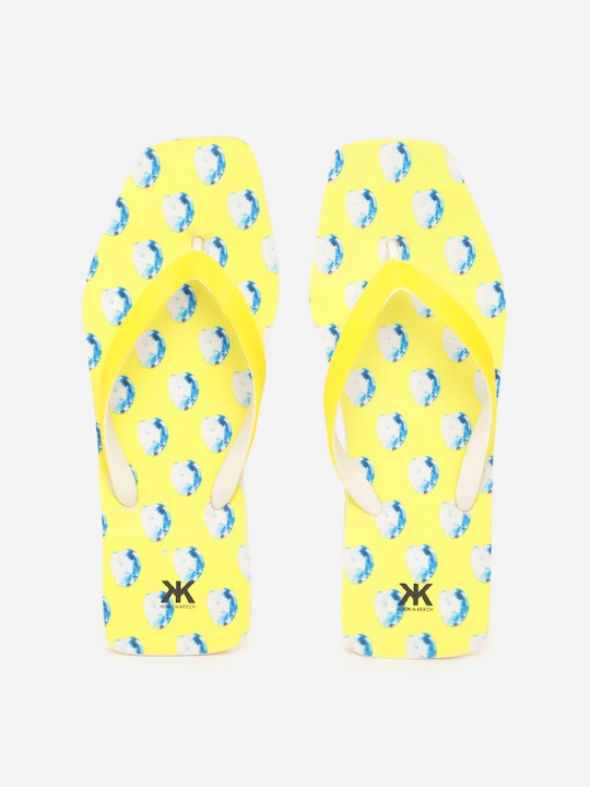 Kook N Keech - Women Yellow & White Printed Thong Flip-Flops