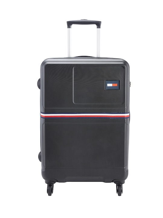 Tommy Hilfiger - Unisex Black Solid Hard 4 Wheels 360-Degree Rotation Medium Trolley Bag