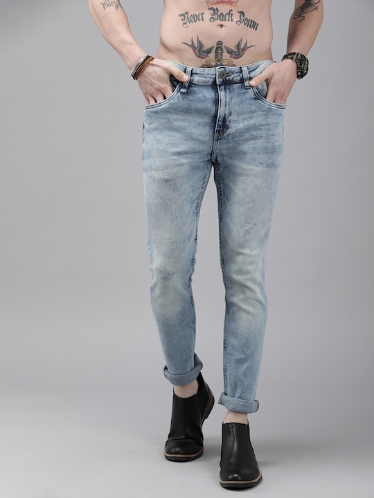 Roadster - Men Blue Skinny Fit Heavy Fade Stretchable Jeans