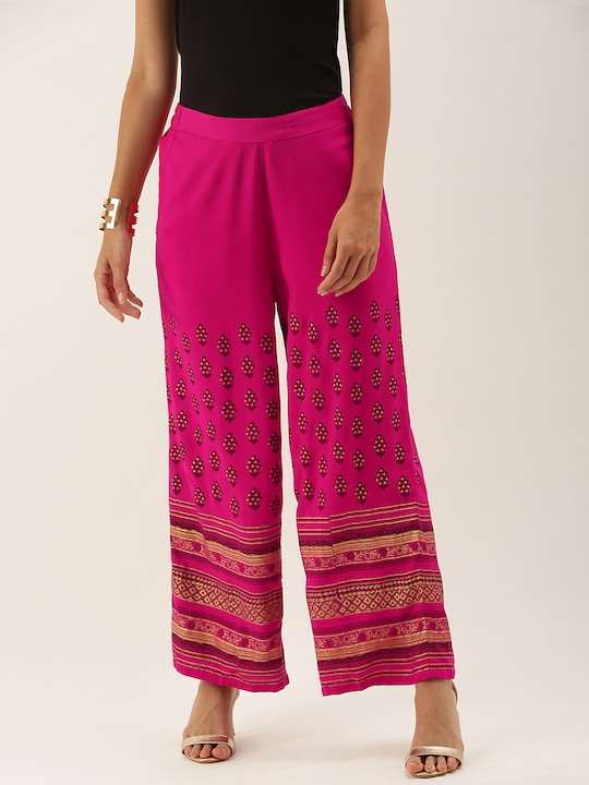 Anouk - Women Pink & Black Printed Ethnic Palazzos