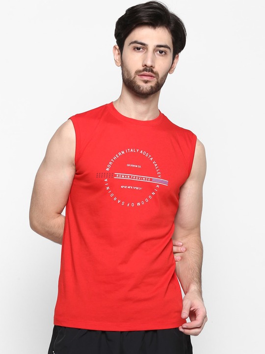 Cantabil - Men Red Printed Round Neck T-shirt