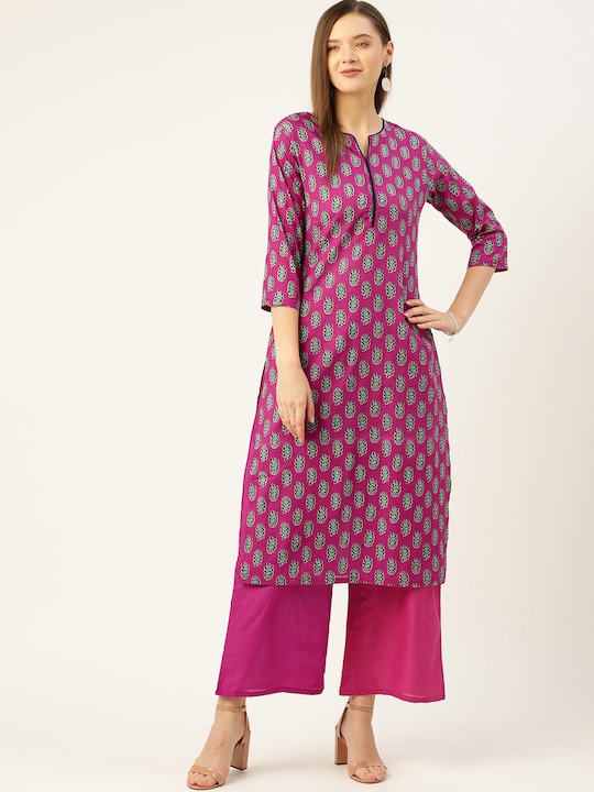 Anouk - Women Magenta Ethnic Motifs Printed Pure Cotton Kurta with Palazzos