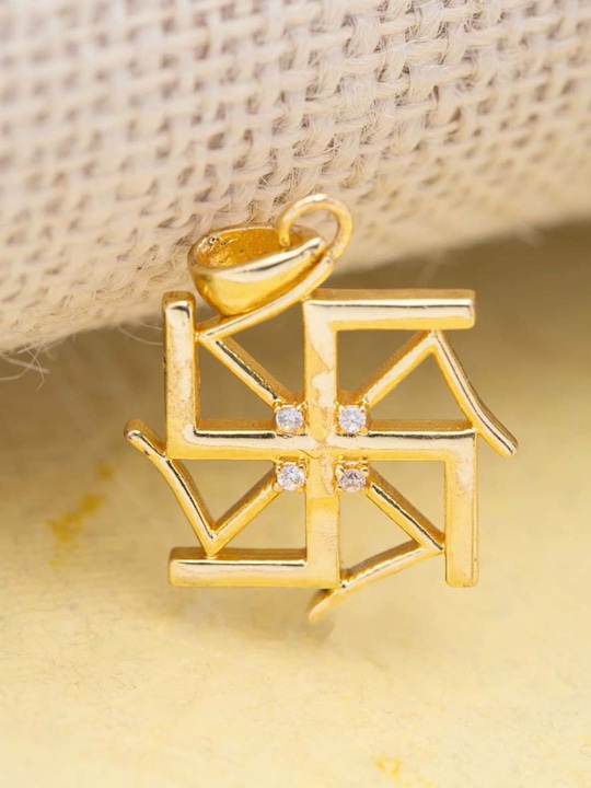 Dare by Voylla - Men Gold-Plated CZ-Studded Divine Swastika Pendant