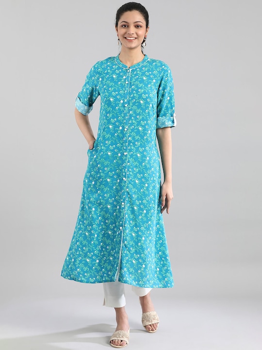 AURELIA - Women Blue Floral Printed Floral Kurta