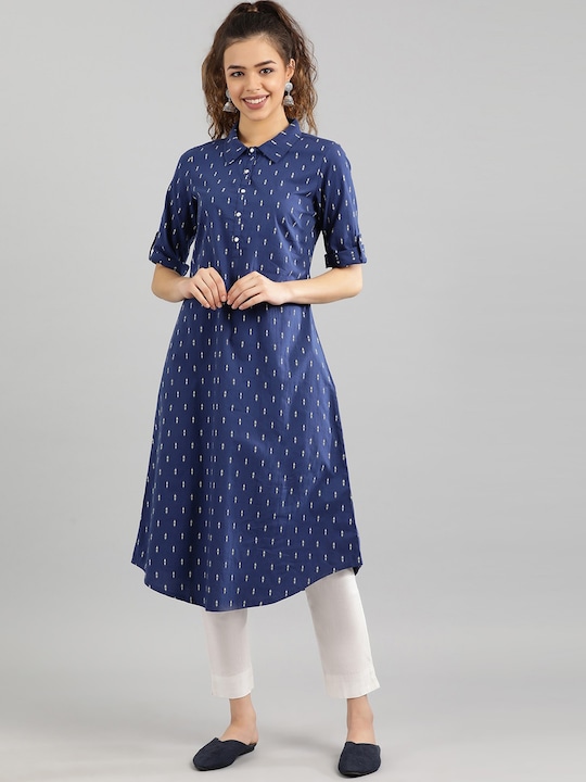 AURELIA - Women Blue Geometric Kurta