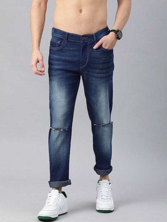 HERE&NOW - Men Blue Slim Fit Slash Knee Heavy Fade Stretchable Jeans
