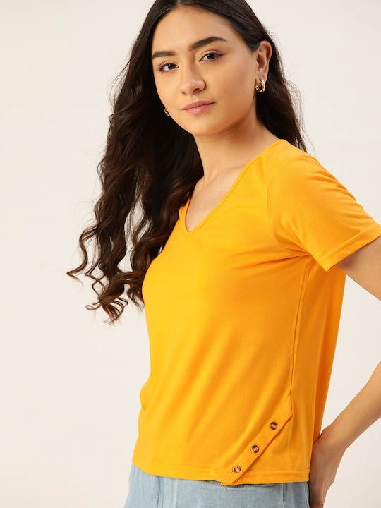 DressBerry - Women Yellow V-Neck T-shirt