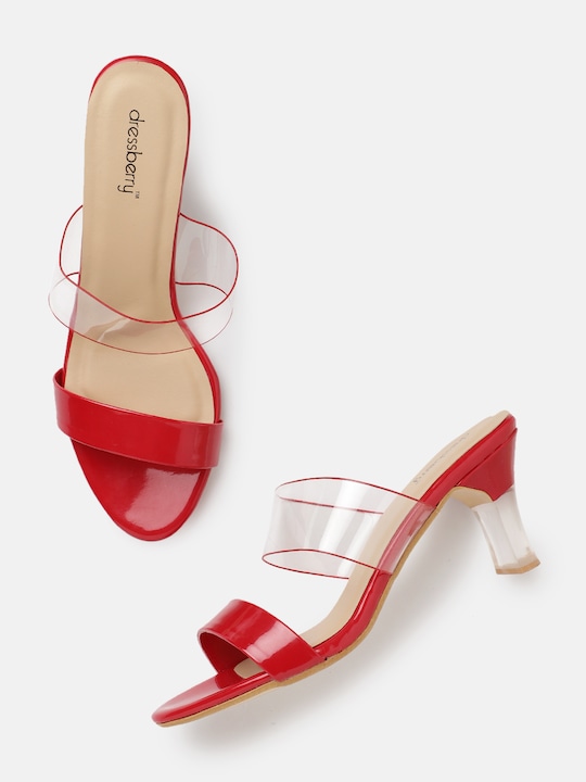 DressBerry - Women Red & Transparent Solid Block Heels