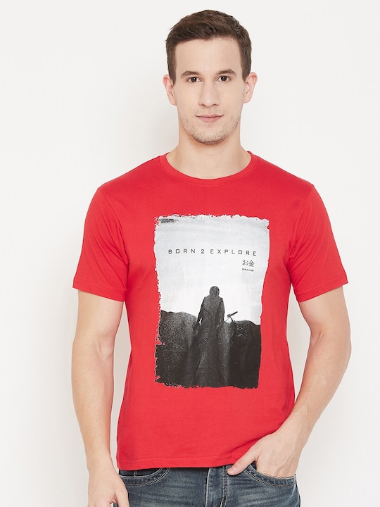 Okane - Men Red Printed Round Neck T-shirt