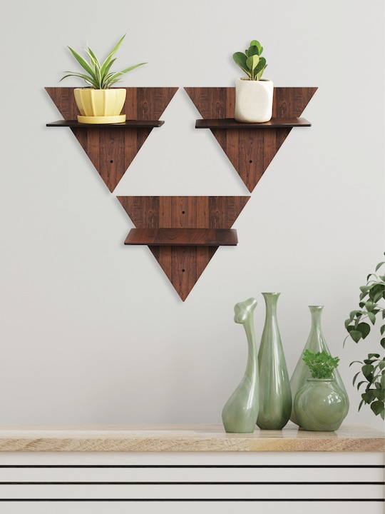 RANDOM - Set of 3 Coffee Brown MDF Basic Wall Shelves