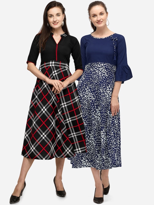 Florence - Women Pack of 2 Printed Crepe Midi Dress