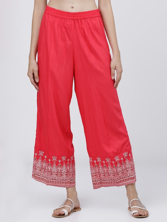 Vishudh - Women Pink & Maroon Ethnic Motifs Hem Design Ethnic Palazzos