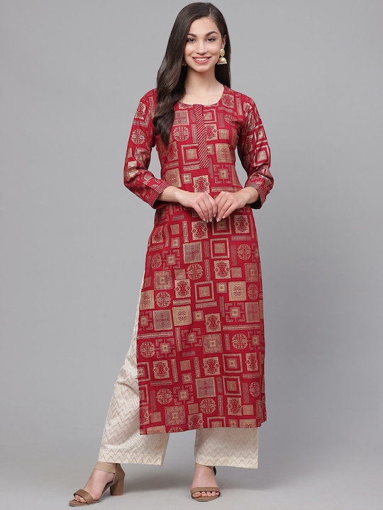 Indo Era - Women Red Geometric Printed Kurta