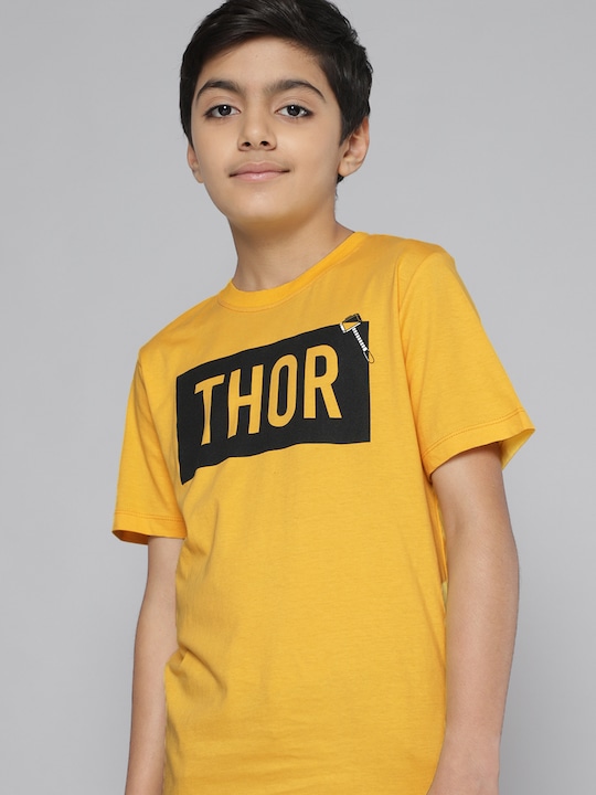 Kook N Keech Marvel Teens - Boys Yellow  Black Thor Printed Pure Cotton T-shirt