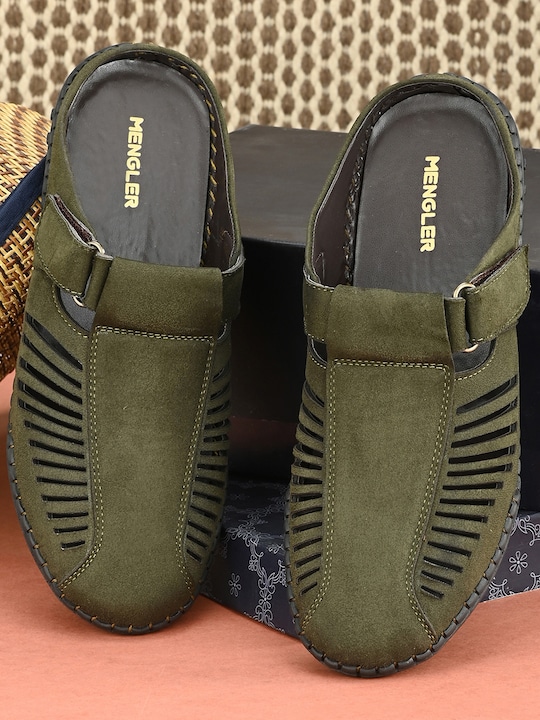 MENGLER - Men Olive Green Suede Shoe-Style Sandals
