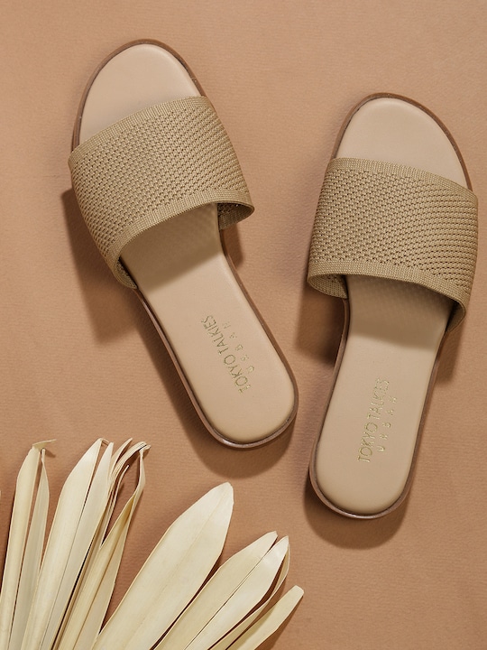 Tokyo Talkies - Women Beige Textured Open Toe Flats