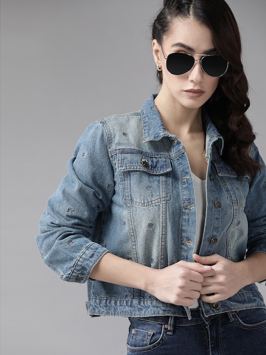 Roadster - Women Pure Cotton Blue Denim Jacket
