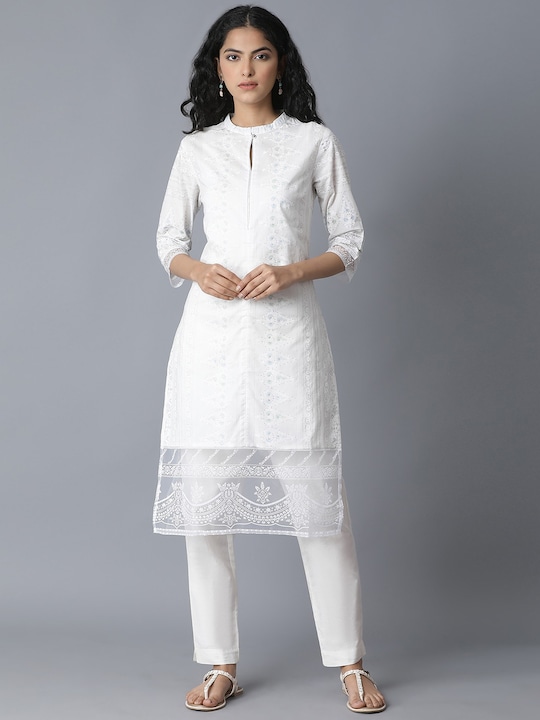 W - Women White Ethnic Motifs Embroidered Kurta
